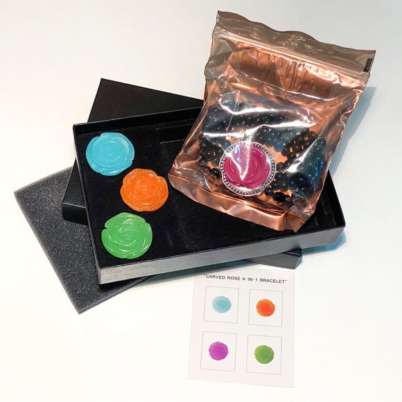 HSN Onyx Stretch Bracelet with Interchangeable 4-in-1 Magnetic Carved Roses - Picture 2 of 14